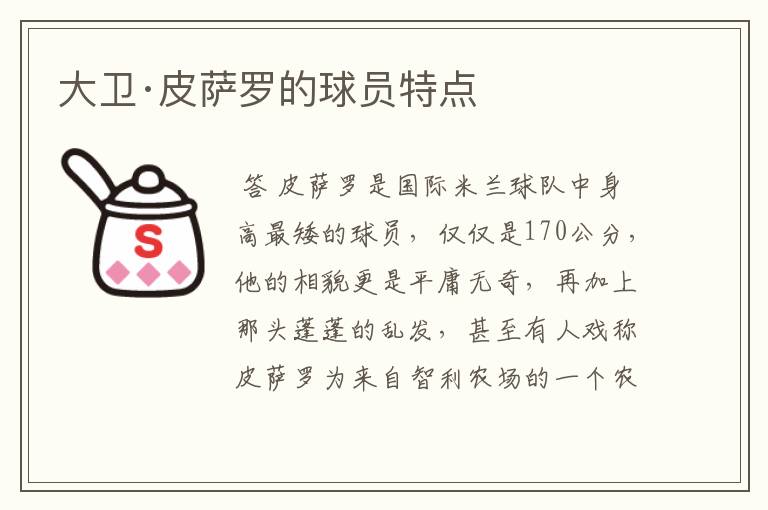 大卫·皮萨罗的球员特点