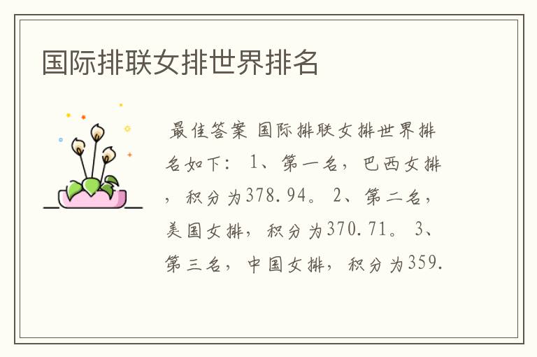 国际排联女排世界排名