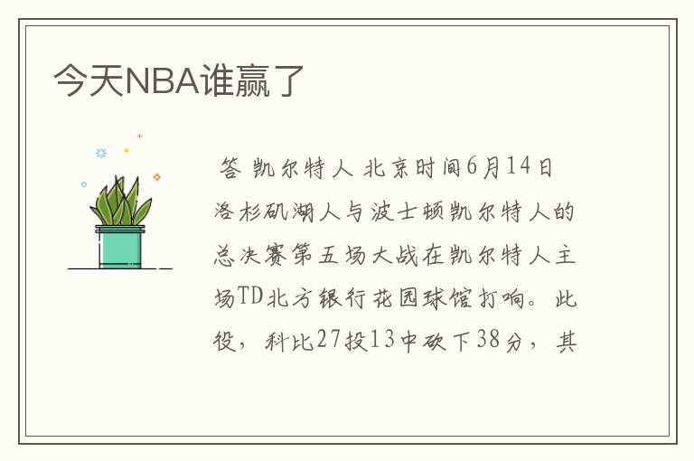 今天NBA谁赢了