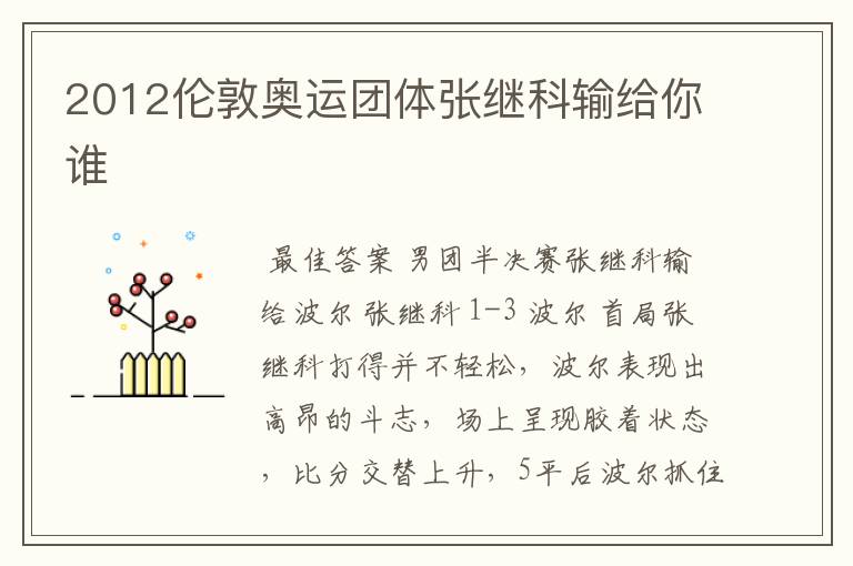 2012伦敦奥运团体张继科输给你谁