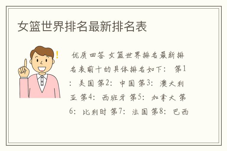 女篮世界排名最新排名表