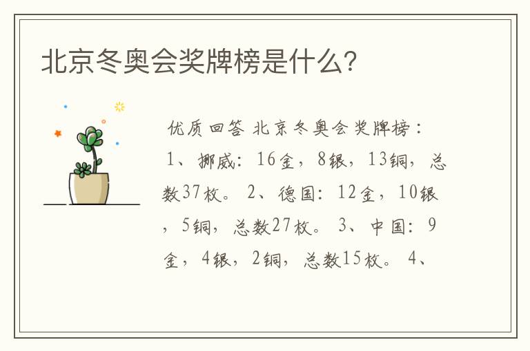北京冬奥会奖牌榜是什么?