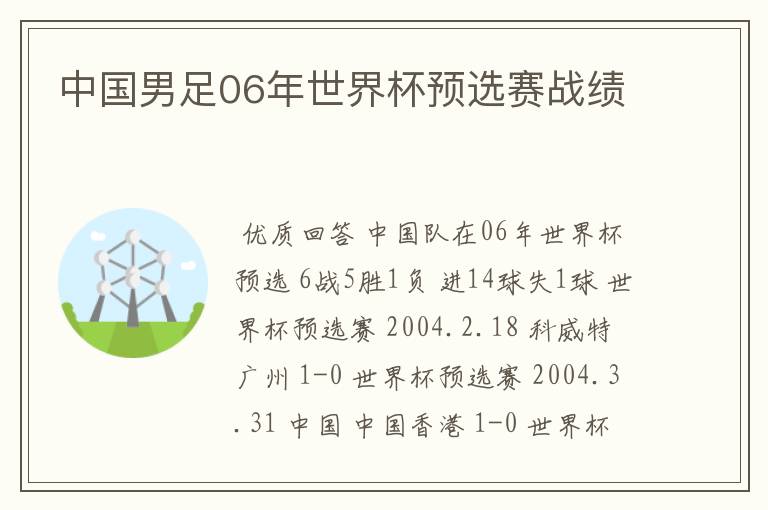 中国男足06年世界杯预选赛战绩
