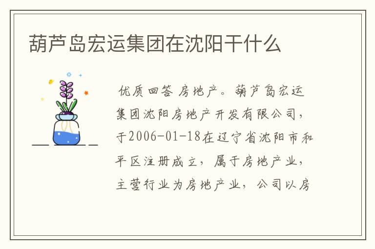 葫芦岛宏运集团在沈阳干什么