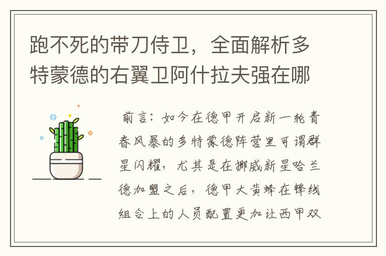 跑不死的带刀侍卫,全面解析多特蒙德的右翼卫阿什拉夫强在哪里