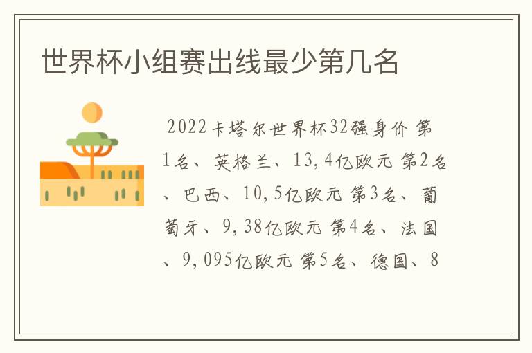 世界杯小组赛出线最少第几名