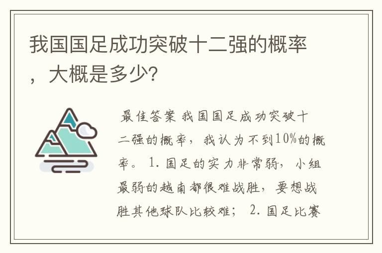 我国国足成功突破十二强的概率,大概是多少?
