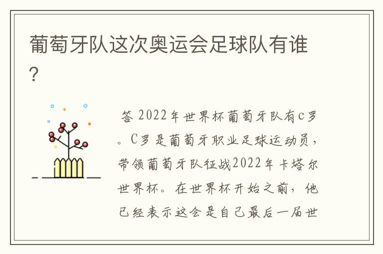 葡萄牙队这次奥运会足球队有谁?