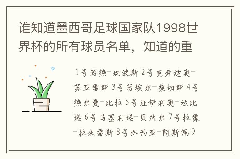 谁知道墨西哥足球国家队1998世界杯的所有球员名单,知道的重赏