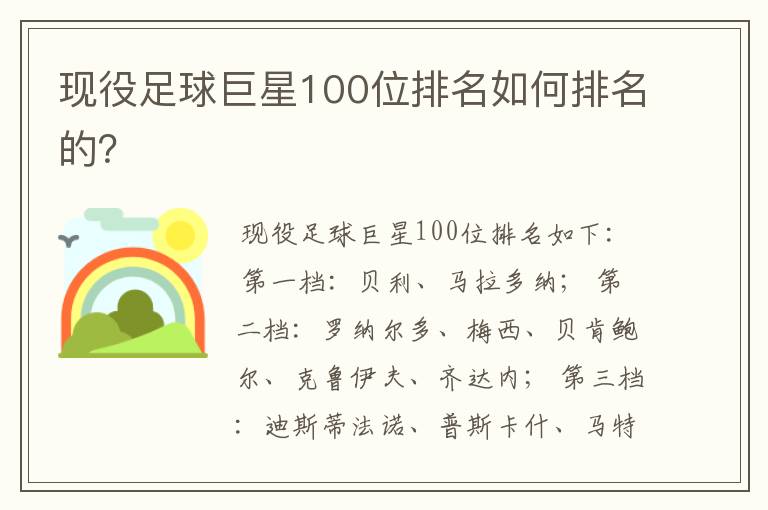 现役足球巨星100位排名如何排名的?