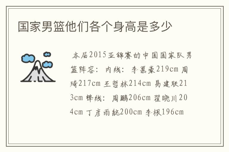 国家男篮他们各个身高是多少