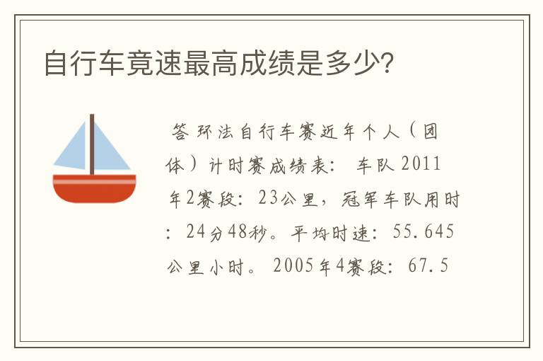 自行车竟速最高成绩是多少?