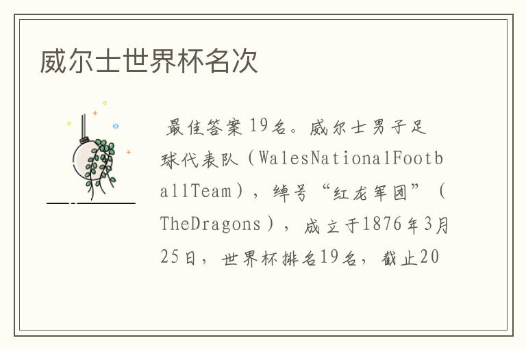 威尔士世界杯名次