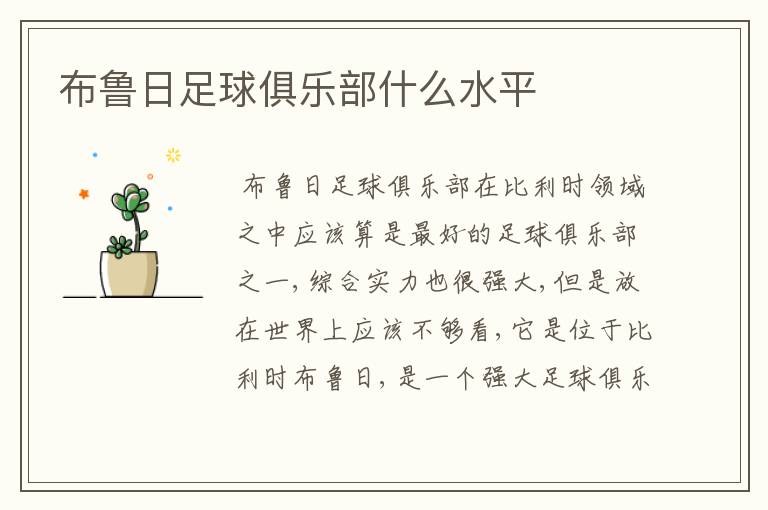 布鲁日足球俱乐部什么水平