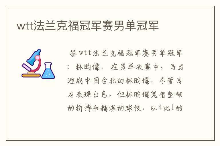 wtt法兰克福冠军赛男单冠军
