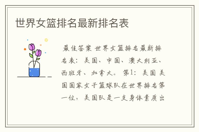 世界女篮排名最新排名表