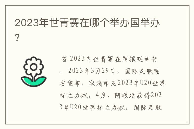 2023年世青赛在哪个举办国举办?
