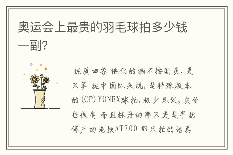 奥运会上最贵的羽毛球拍多少钱一副?