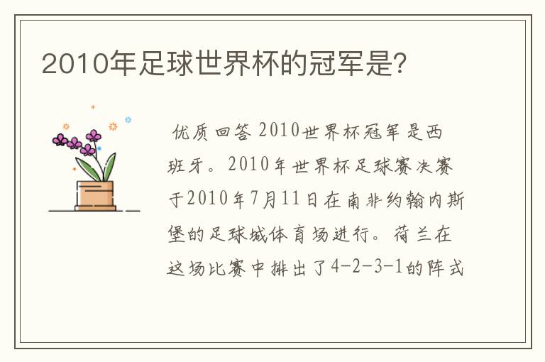 2010年足球世界杯的冠军是?