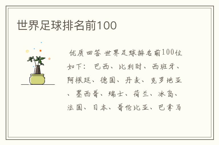世界足球排名前100