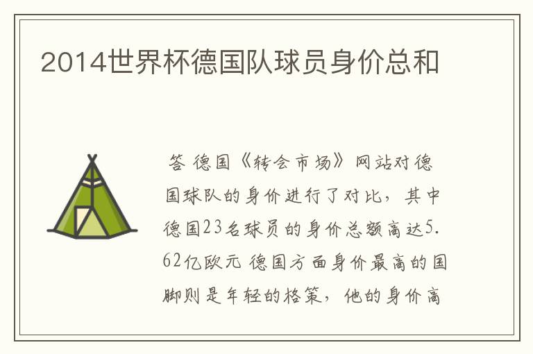 2014世界杯德国队球员身价总和