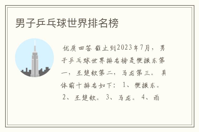 男子乒乓球世界排名榜