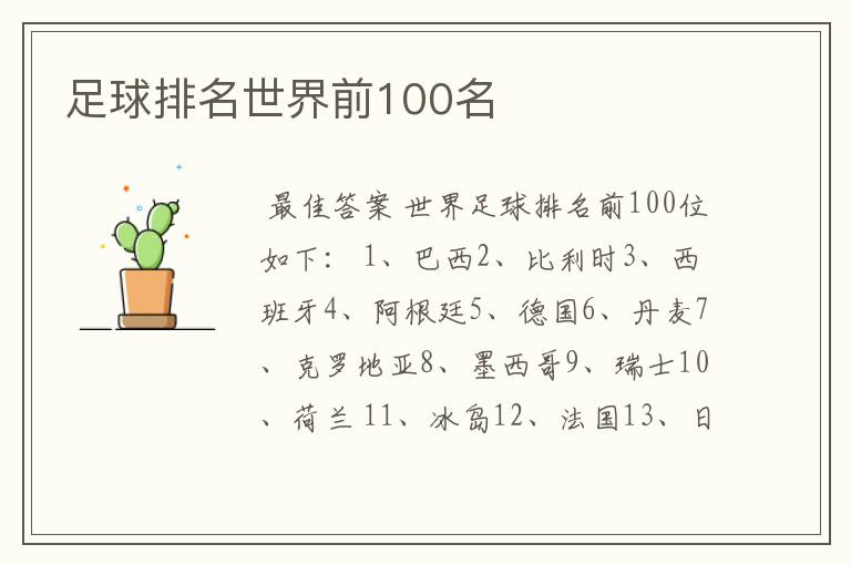 足球排名世界前100名