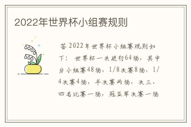 2022年世界杯小组赛规则