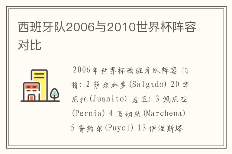 西班牙队2006与2010世界杯阵容对比