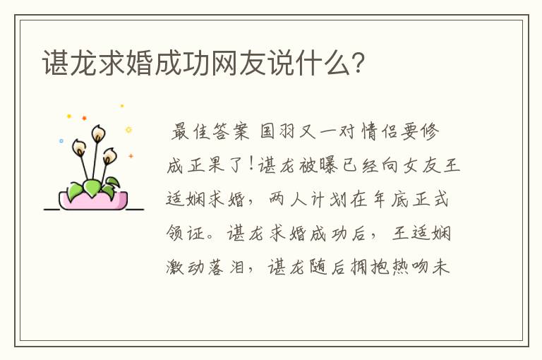 谌龙求婚成功网友说什么?