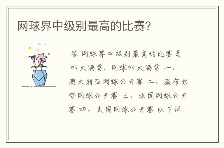 网球界中级别最高的比赛?