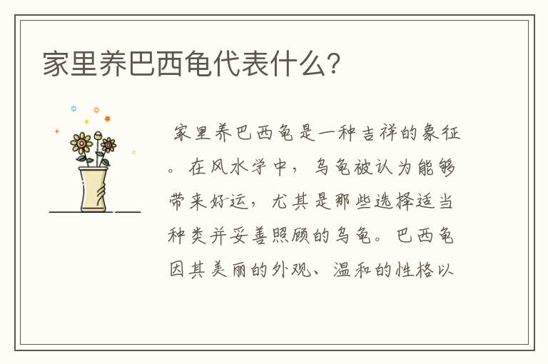 家里养巴西龟代表什么?