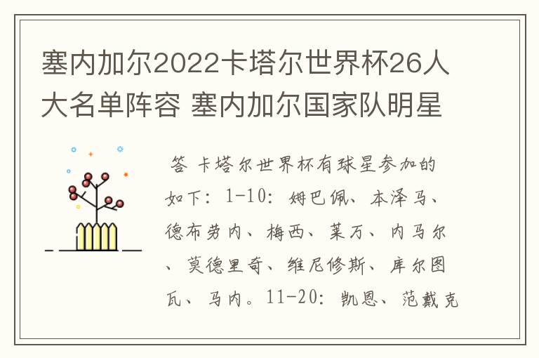 塞内加尔2022卡塔尔世界杯26人大名单阵容 塞内加尔国家队明星球员