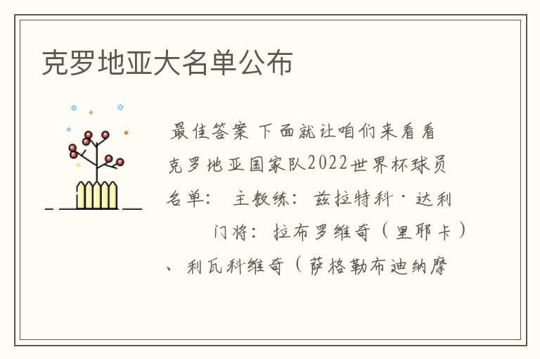 克罗地亚大名单公布