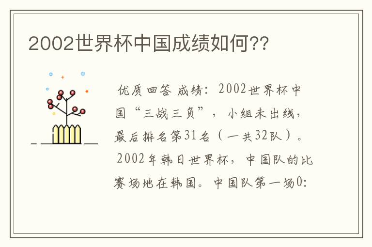 2002世界杯中国成绩如何??