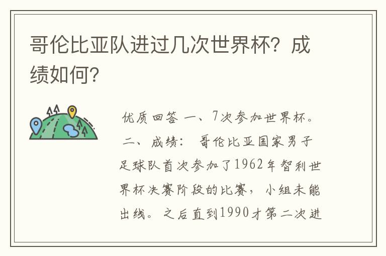 哥伦比亚队进过几次世界杯？成绩如何？
