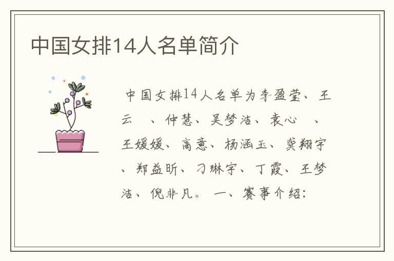 中国女排14人名单简介