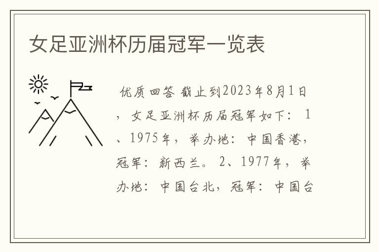 女足亚洲杯历届冠军一览表