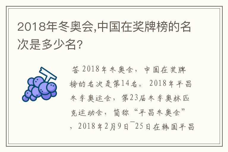 2018年冬奥会,中国在奖牌榜的名次是多少名?