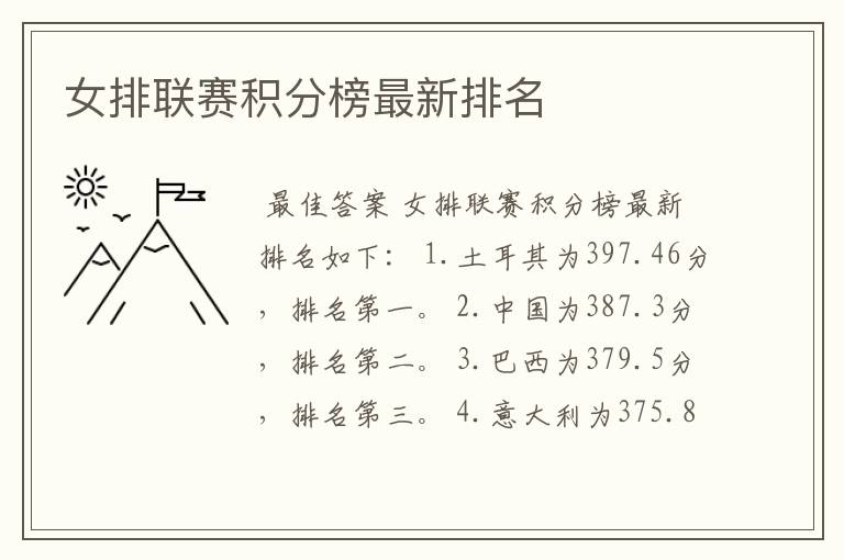 女排联赛积分榜最新排名