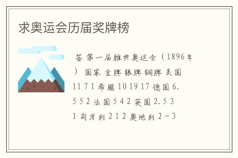求奥运会历届奖牌榜