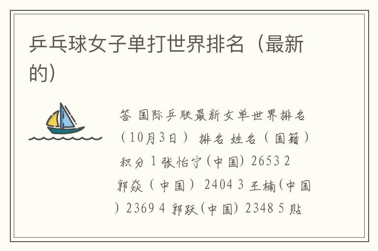 乒乓球女子单打世界排名(最新的)