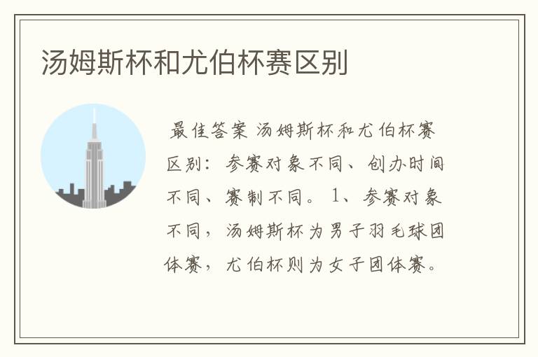 汤姆斯杯和尤伯杯赛区别