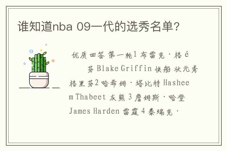 谁知道nba 09一代的选秀名单?