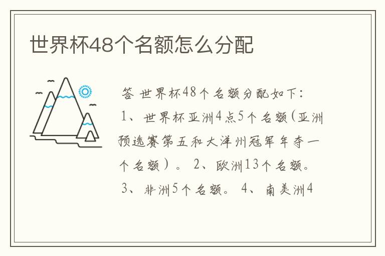 世界杯48个名额怎么分配