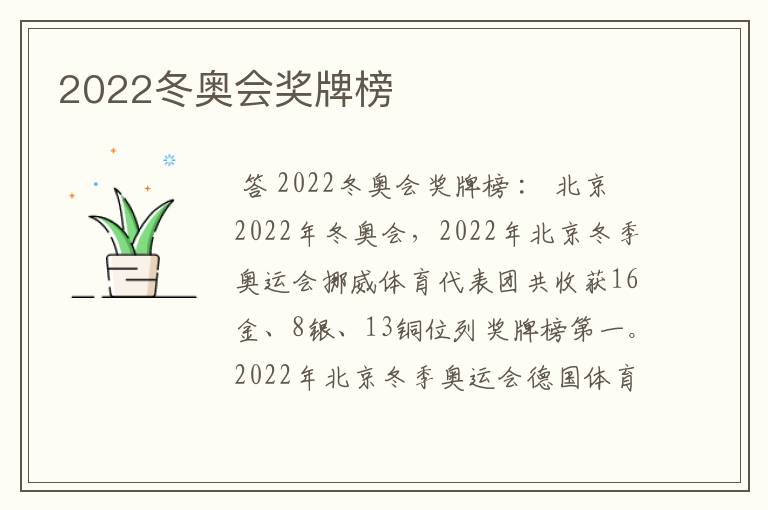 2022冬奥会奖牌榜