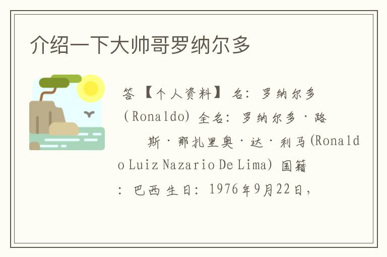 介绍一下大帅哥罗纳尔多