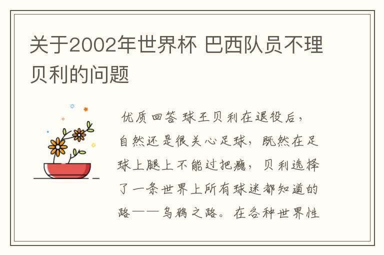 关于2002年世界杯 巴西队员不理贝利的问题