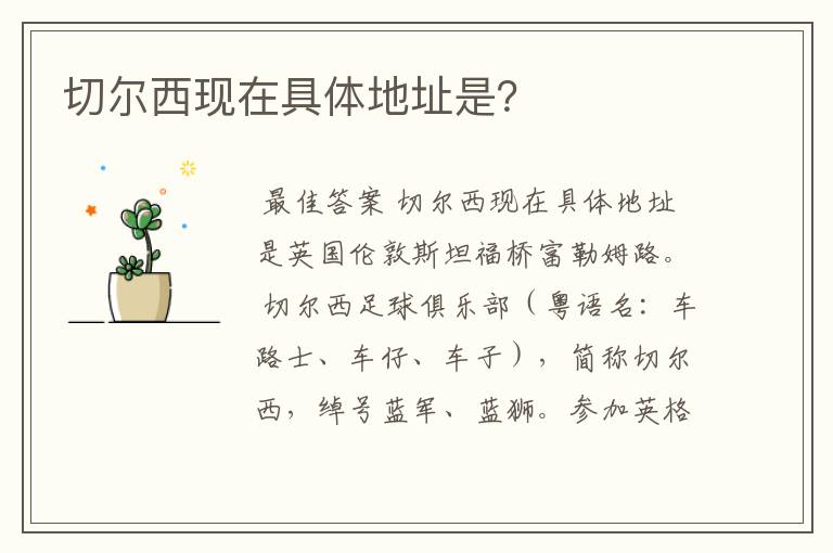 切尔西现在具体地址是?