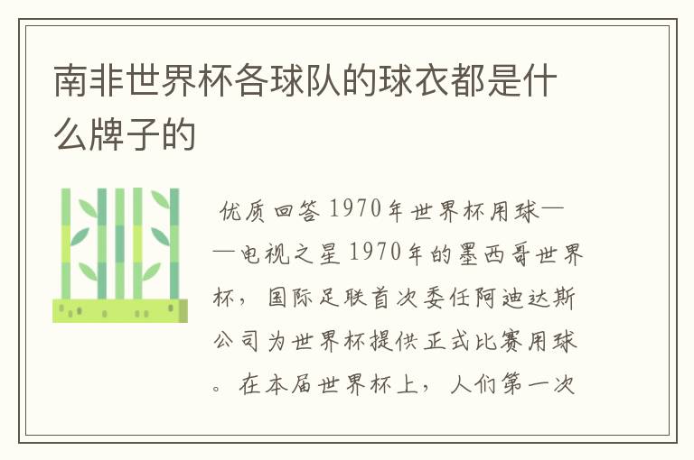 南非世界杯各球队的球衣都是什么牌子的
